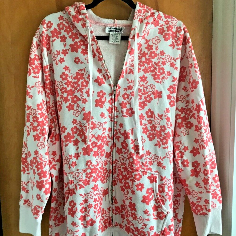 3/$15 - Orange & White Floral Hoodie Sweatshirt Women's Plus Sz 2X